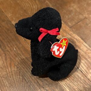 Ty Plush Black Dog with Red Ribbon